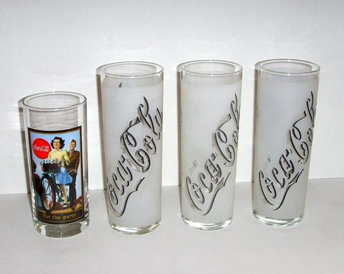 Set van vier retro Coca-Cola drink glazen., Antiek en Kunst, Antiek | Glas en Kristal, Ophalen of Verzenden