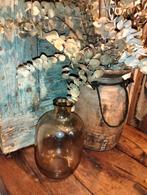 Mooie grote brocante glazen bruine vaas fles, Overige kleuren, ., Ophalen of Verzenden, .