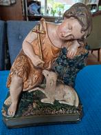 Antiek beeldje slapende Johannes met lam, Antiek en Kunst, Ophalen of Verzenden