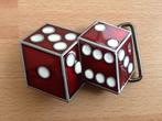 buckle riemgesp Double Dice Dobbelstenen Rood/Wit 6x8cm, Kleding | Heren, Ophalen, Nieuw, Minder dan 95 cm, Losse buckle of gesp