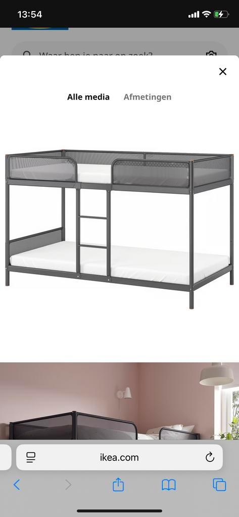 Ikea TUFFING Stapelbed - Donkergrijs - 90x200, Huis en Inrichting, Slaapkamer | Stapelbedden en Hoogslapers, Gebruikt, Stapelbed