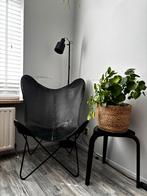 Zwarte leren vlinderstoel - Vintage look, Huis en Inrichting, Stoelen, Ophalen, Zwart, Leer, Zo goed als nieuw