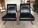Twee lederen fauteuils, zwart, Huis en Inrichting, Leer, Zo goed als nieuw, 50 tot 75 cm, Ophalen