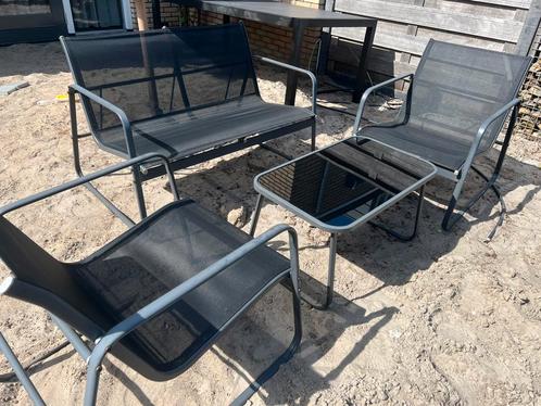 Tuin loungeset met 2 stoelen, bank en glazen tafel, Tuin en Terras, Tuinsets en Loungesets, Gebruikt, Bank, Ophalen