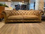 Gave XL chesterfield 3,5 zits bank Vintage groen Bruin leer, Antiek en Kunst, Ophalen of Verzenden