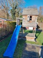 Mooi houten speelhuisje met glijbaan en zandbak, Ophalen