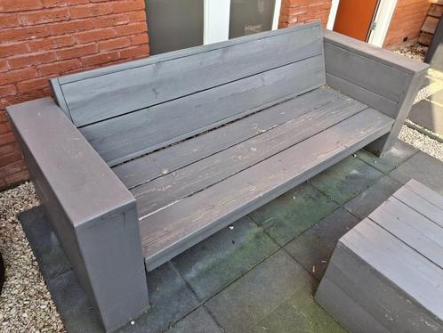 Tuinbank en hockers van steigerhout, Tuin en Terras, Tuinsets en Loungesets, Zo goed als nieuw, Loungeset, Steigerhout, 5 zitplaatsen