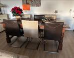 6 leren eetkamerstoelen 3 bruin/3 beige - Zeer goede staat, Huis en Inrichting, Stoelen, Ophalen, Bruin, Leer, Zo goed als nieuw