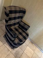 Klassieke blauw/grijs geruite oorfauteuil, Ophalen of Verzenden, Gebruikt, Stof, 75 tot 100 cm
