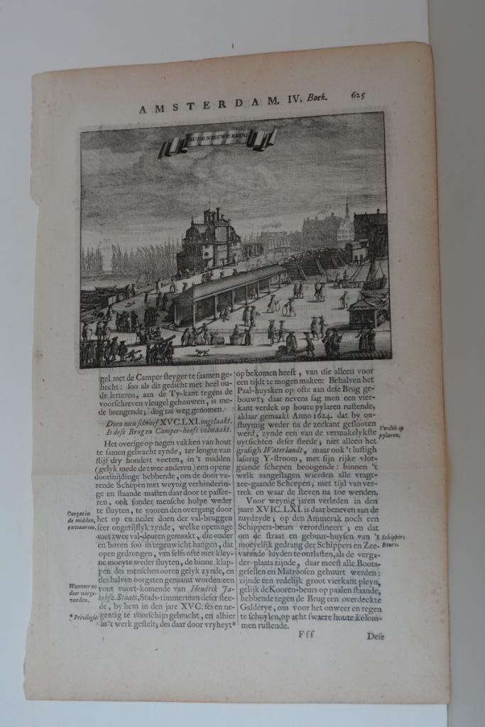 AMSTERDAM GRAVURE NIEUWE BRUG DAMRAK IJZIJDE P. H. KADE GH3, Antiek en Kunst, Kunst | Etsen en Gravures, Verzenden