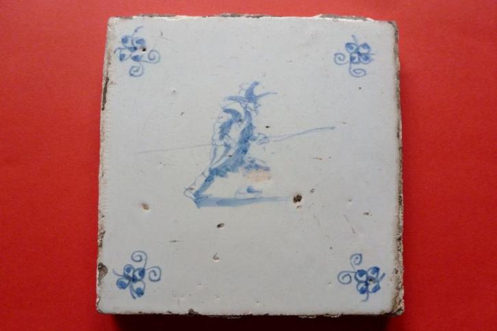 Prachtige 17e eeuwse tegel met afb. van VISSER met HENGEL!, Antiek en Kunst, Antiek | Wandborden en Tegels, Ophalen of Verzenden