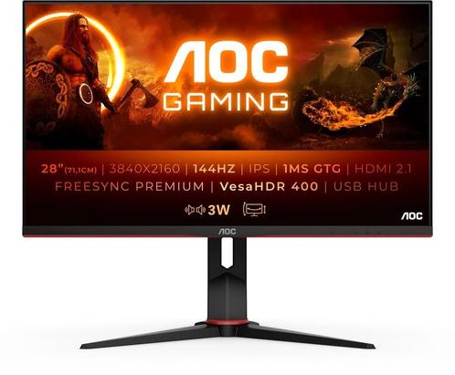 AOC U28G2XU2 Zwart 144hz 1ms 4k game monitor 27", Computers en Software, Monitoren, Zo goed als nieuw, 101 t/m 150 Hz, DisplayPort