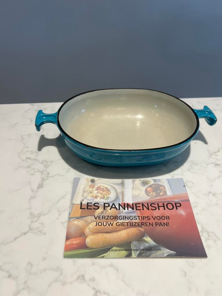 Le Creuset La Mama ovenschaal 21 cm in turquoise, Gietijzer, Overige typen, Ophalen of Verzenden, Zo goed als nieuw