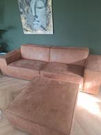 Bank cognac met hocker, Huis en Inrichting, Ophalen, Gebruikt