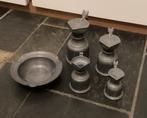 Set van 4 Antieke Peltrato kannen (95%) met schaaltje, Antiek en Kunst, Antiek | Tin, Ophalen of Verzenden
