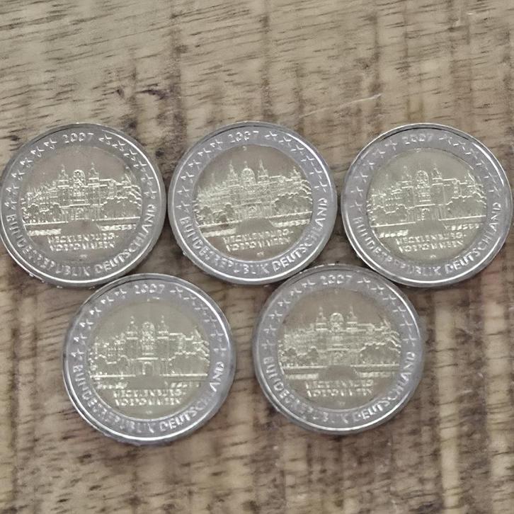 Duitsland 2007: Kasteel van Schwerin, Postzegels en Munten, Munten | Europa | Euromunten, Setje, 2 euro, Duitsland, Ophalen of Verzenden