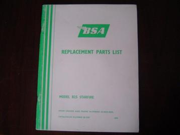 BSA B25 STARFIRE 1970 parts list B 25 onderdelen boek