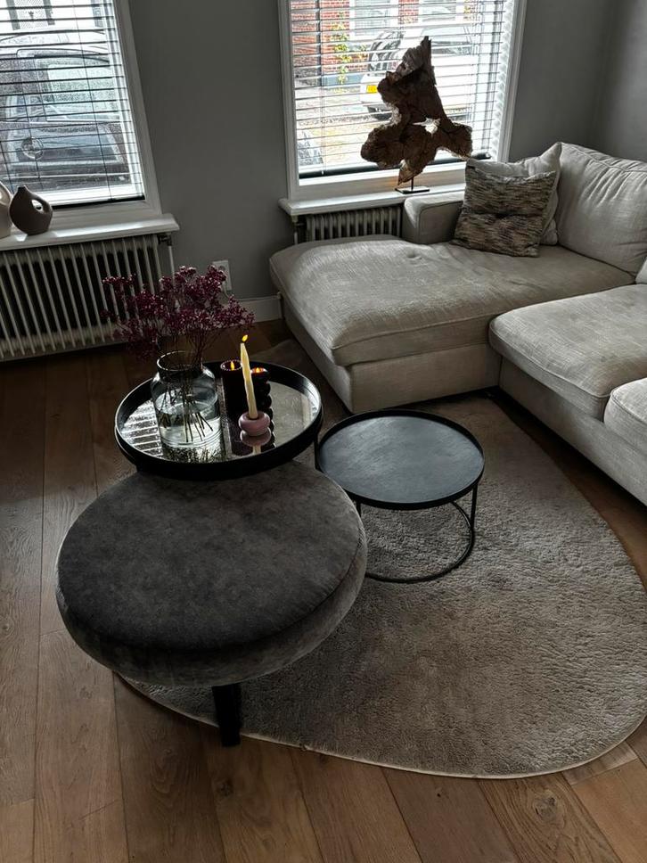 Notre Monde salontafels met op maat gemaakte poef, Huis en Inrichting, Tafels | Salontafels, Gebruikt, 50 tot 75 cm, 50 tot 100 cm