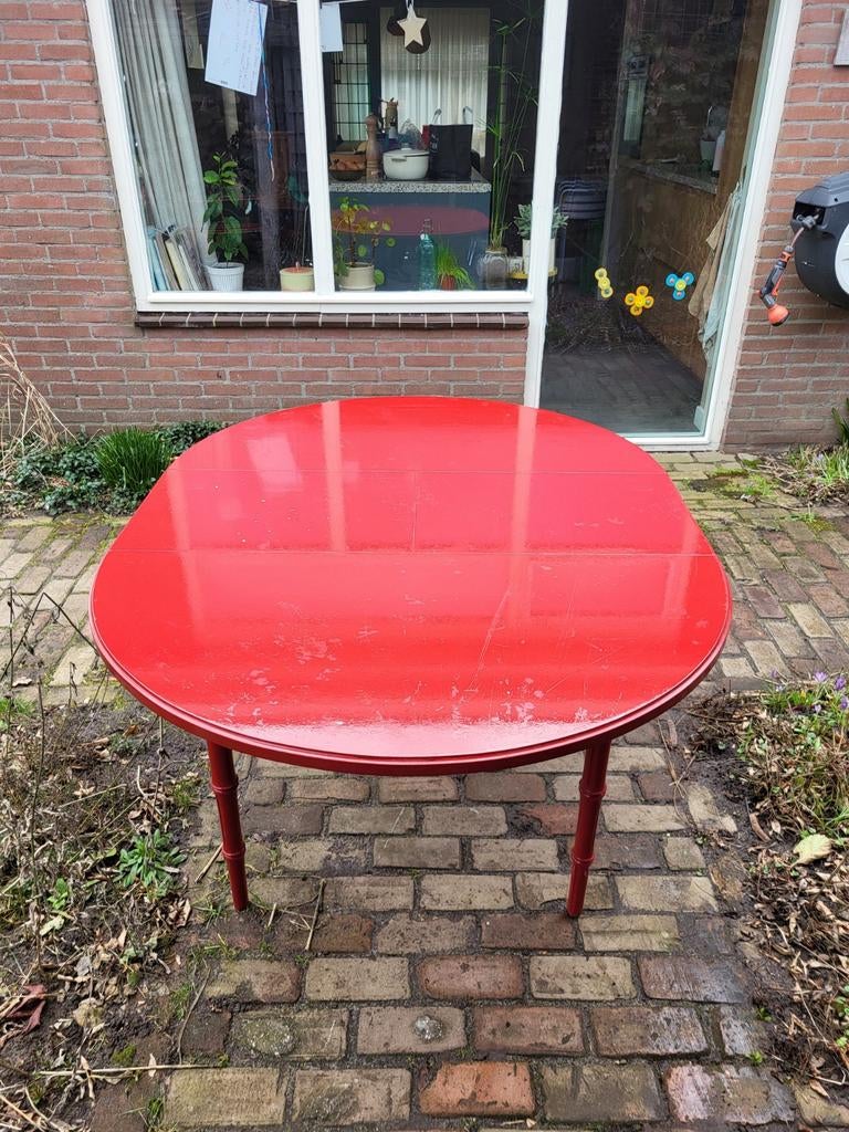Rode (inschuif) tafel voor zomerse avonden, Ophalen of Verzenden, Nieuw, Ovaal