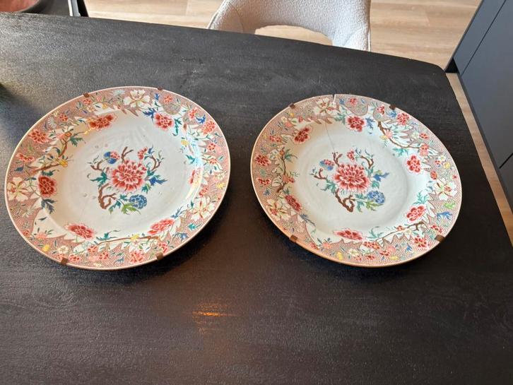 Twee grote Antieke Familie Rose chinees porselein wandborden, Antiek en Kunst, Antiek | Wandborden en Tegels, Ophalen