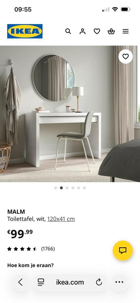 Ikea Malm kaptafel/sidetable, Huis en Inrichting, Tafels | Kaptafels, Zo goed als nieuw, Minder dan 100 cm, 50 tot 100 cm, Ophalen