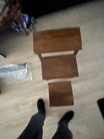 3 eiken houten bijzet tafeltjes, Huis en Inrichting, Tafels | Bijzettafels, Ophalen, Minder dan 45 cm, Gebruikt, 55 tot 75 cm