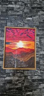 Zonsondergang Schilderij met Boom, Antiek en Kunst, Kunst | Schilderijen | Klassiek, Ophalen of Verzenden
