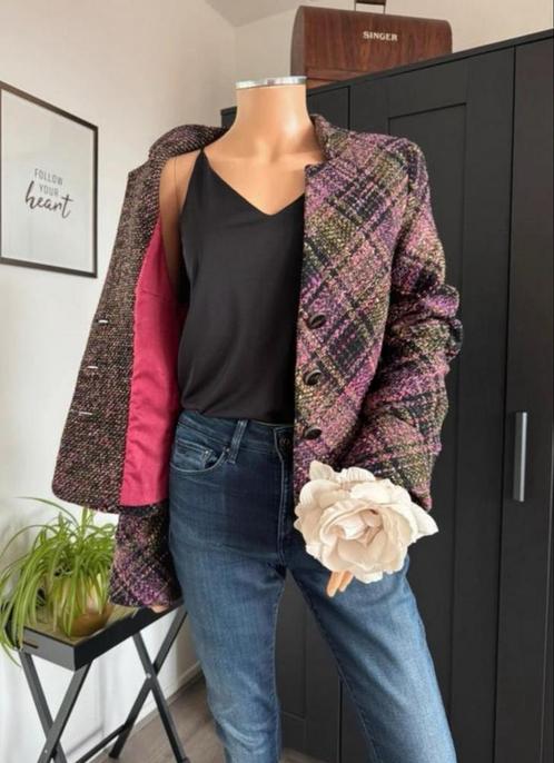 ANNE BELIN designer blazer tweed maat 38, Kleding | Dames, Jasjes, Kostuums en Pakken, Zo goed als nieuw, Maat 38/40 (M), Paars