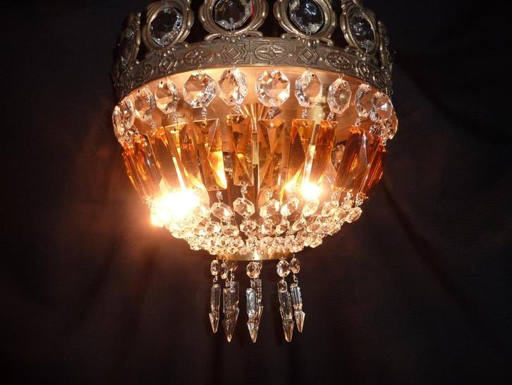 Plafonnière met 3 lichtpunten, Huis en Inrichting, Lampen | Kroonluchters, Zo goed als nieuw, Glas, Metaal, Ophalen