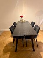 GERESERVEERD – Eettafel Triomf Zwart + eetkamerstoelen (4x), Huis en Inrichting, Tafels | Eettafels, Ophalen, Gebruikt, 200 cm of meer