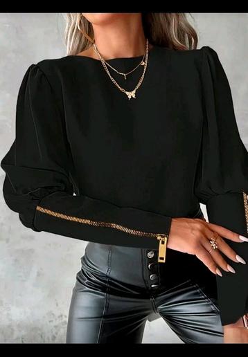 Zwarte blouse met ritssluiting details beschikbaar voor biedingen