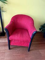 fauteuil van rode ribstof, Ophalen, Hout, Gebruikt, 75 tot 100 cm
