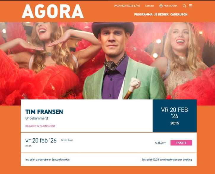 4 tickets voor Tim Fransen 20-02-2026 Lelystad op rij 2!, Tickets en Kaartjes, Theater | Cabaret en Komedie, Drie personen of meer