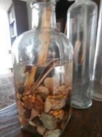 Fles glas glazen olielamp fles met olie en schelpen stenen, Overige kleuren, Ophalen of Verzenden, Minder dan 50 cm, Glas