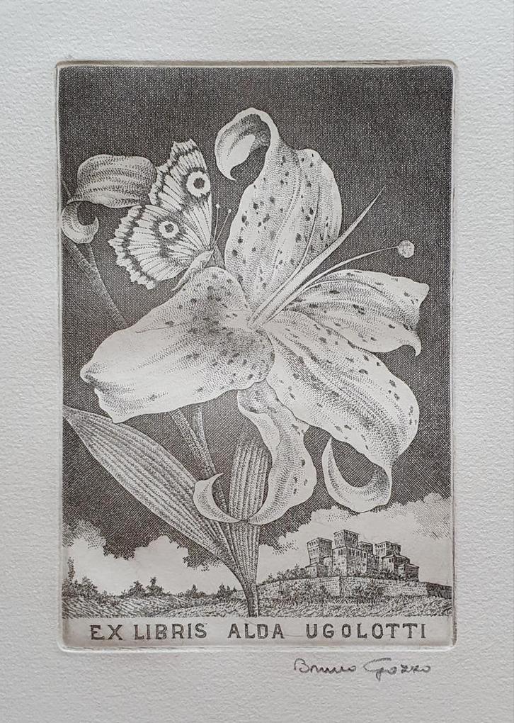 Exlibris / Ex libris Bruno Gozzo, o.a. vlinder op lelie, Antiek en Kunst, Kunst | Etsen en Gravures, Verzenden