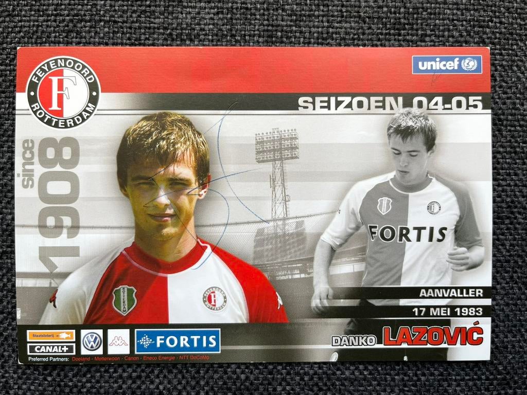 Feyenoord spelerskaart Lazovic met handtekening, Ophalen of Verzenden, Zo goed als nieuw, Feyenoord, Spelerskaart