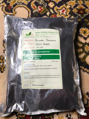 Mucuna pruriens poeder 1000 gram ongebruikt N. in verpakking beschikbaar voor biedingen