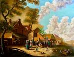 Een kwakzalver in een oud-Hollands dorp - L.M. de Waart, Antiek en Kunst, Kunst | Schilderijen | Klassiek, Ophalen of Verzenden