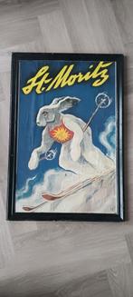 St. Moritz, vintage reclameposter op board, Antiek en Kunst, Ophalen of Verzenden
