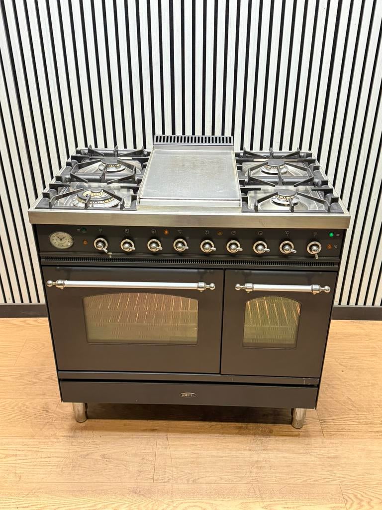 Luxe Boretti Fornuis 5 pits met Frytop & 2 ovens 90 cm, Witgoed en Apparatuur, Fornuizen, Zo goed als nieuw, Vrijstaand, Gas, 5 kookzones of meer
