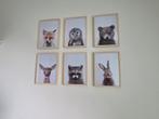 Set van 6 schilderijtjes met dieren, Huis en Inrichting, Minder dan 50 cm, Ophalen of Verzenden, Zo goed als nieuw, Minder dan 50 cm