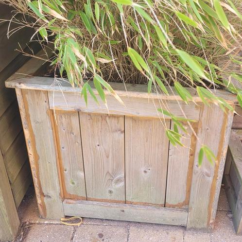 Houten grote degelijke Bloembakken 2 stuks, Tuin en Terras, Bloembakken en Plantenbakken, Gebruikt, Hout, Balkon, Tuin, 60 tot 100 cm