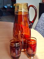 Boheemse Kristallen Karaf Set - Amberkleurig, Ophalen of Verzenden