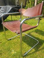 Vintage  design buisframe slede stoel opknapper, Ophalen, Gebruikt, Bruin, Leer