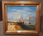 Schilderij olieverf scheepjes aan het strand, Antiek en Kunst, Ophalen of Verzenden