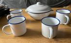 Geëmailleerde mokken en pannetje - vintage set, Ophalen of Verzenden