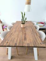 Eettafel hout met wit, Ophalen, Eikenhout, 200 cm of meer, 50 tot 100 cm