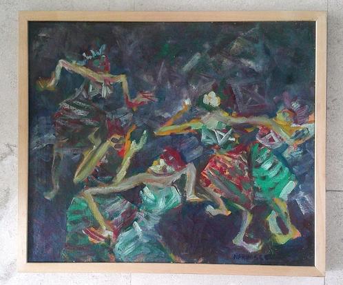 Dansers in Indonesië - 1985 ? - Suwarsita Nahum (geb. 1965), Antiek en Kunst, Kunst | Schilderijen | Klassiek, Ophalen of Verzenden