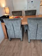 4 Eetkamerstoelen met wieltjes. Mosgroen Velvet bekleding, Ophalen, Zo goed als nieuw