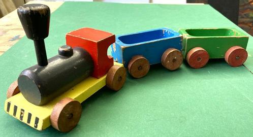 Vintage locomotief / trein en 2 wagons - houten speelgoed, Antiek en Kunst, Antiek | Speelgoed, Ophalen of Verzenden